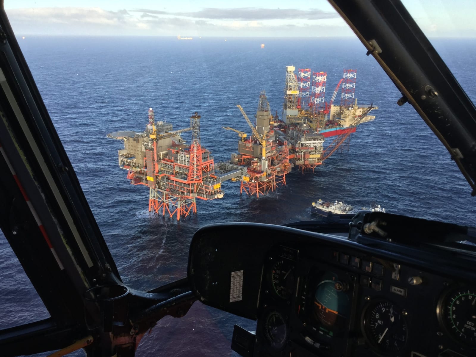 Helicopter parked on an offshore helideck