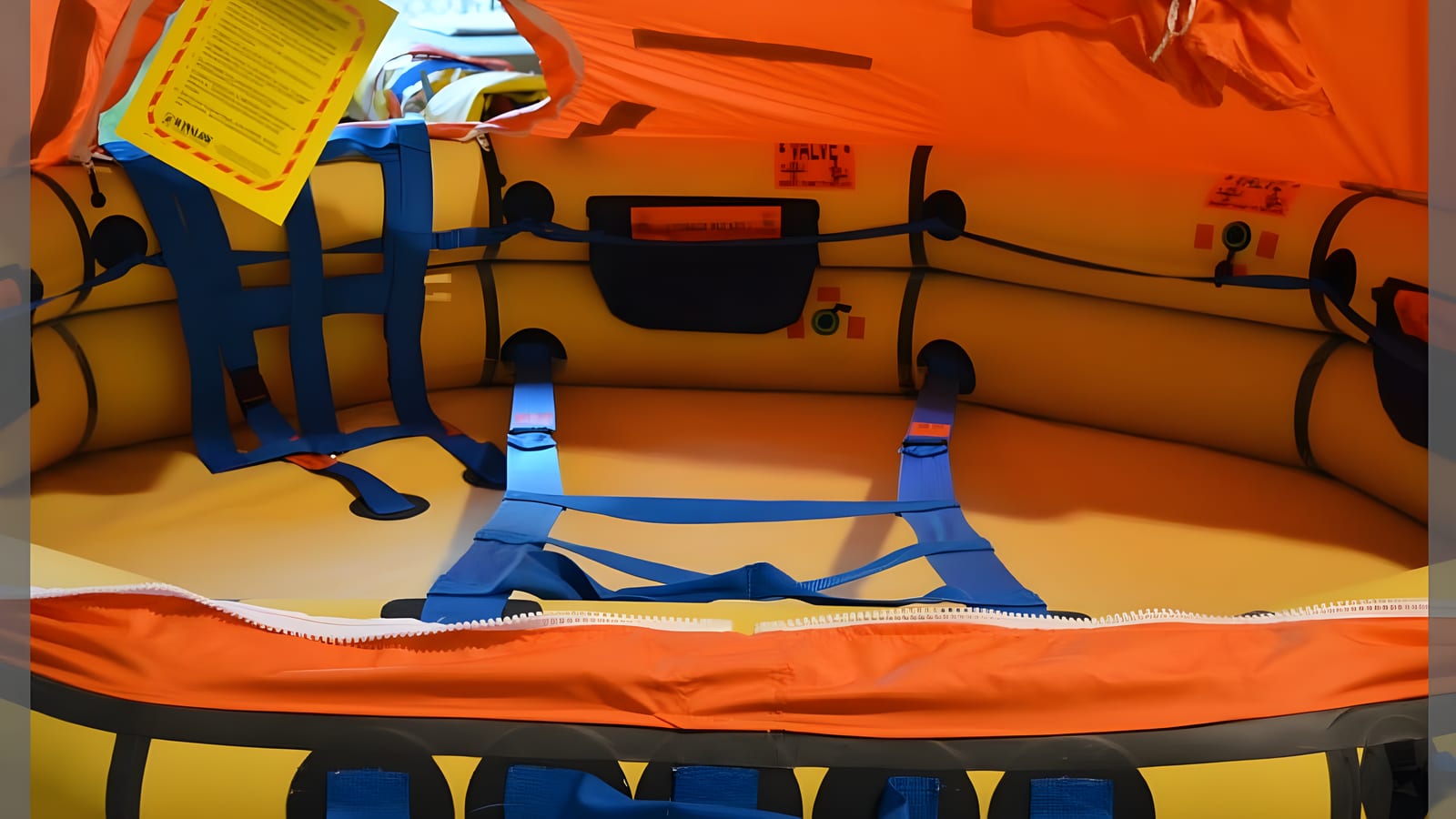 Inflatable life rafts opened up for inspection at a service station