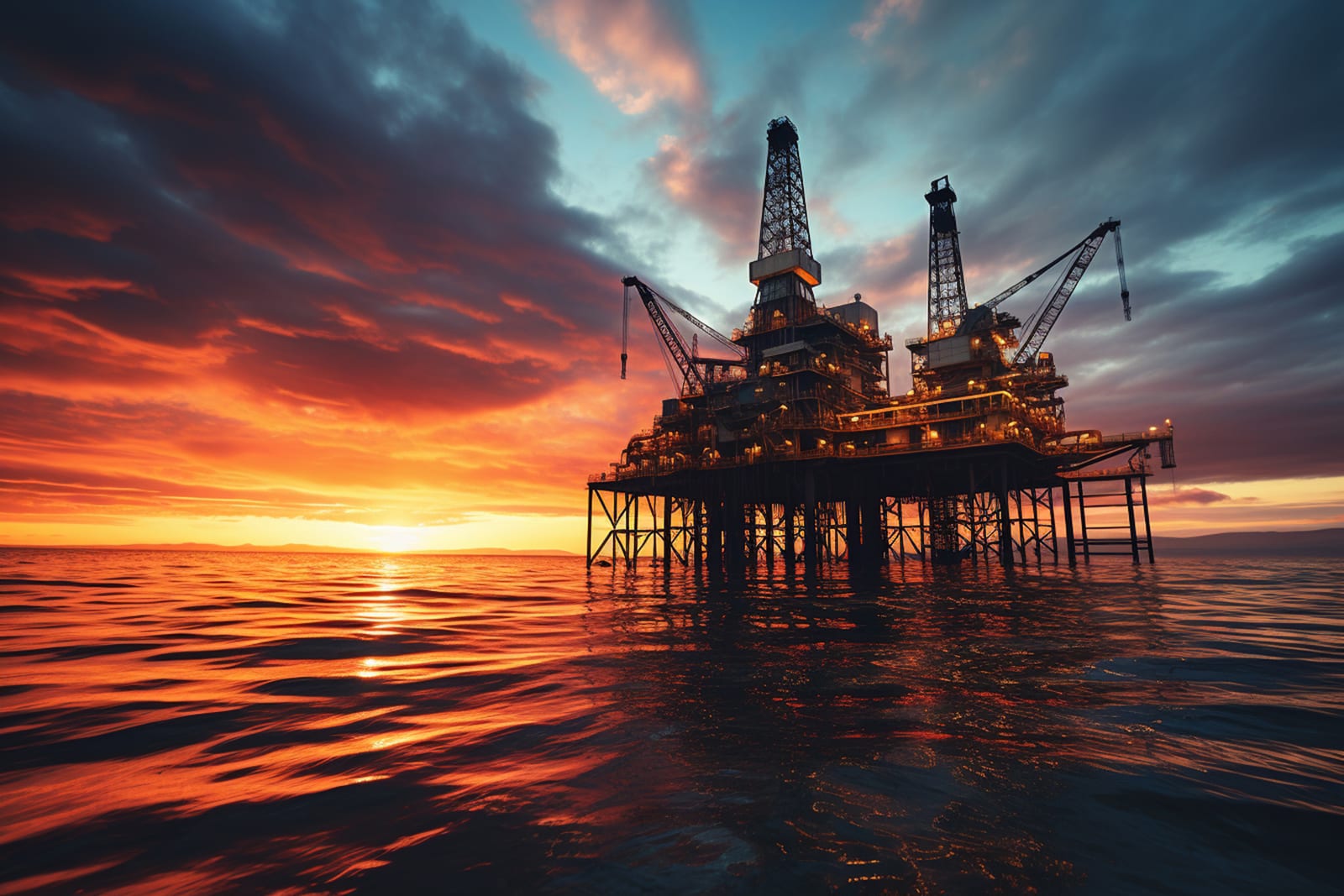Offshore jack-up drilling rig at sea